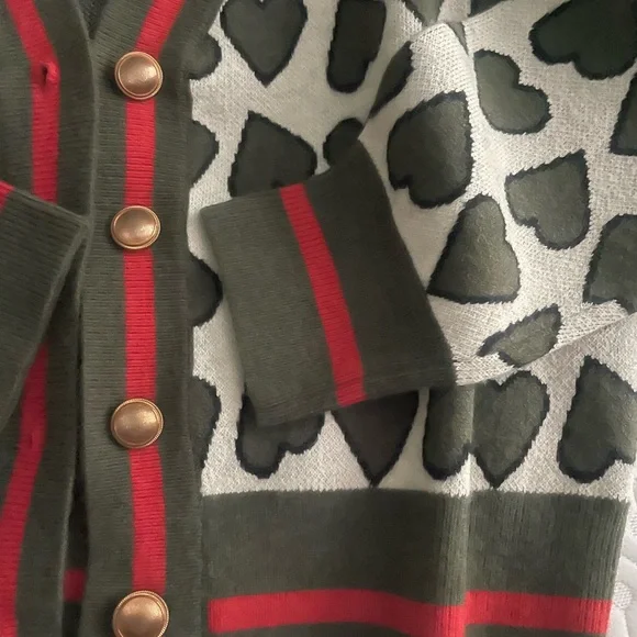 Alexia Admor Olive, Cream & Red Heart-Pattern Cardigan - Picture 3 of 3